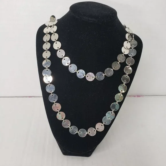 Silver Discs Long Chain Necklace - Picture 3 of 6